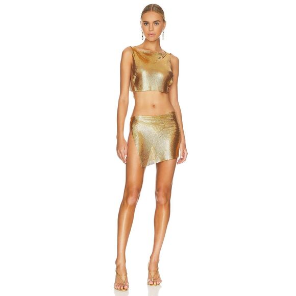 8 Other Reasons Chainmail Top And Skirt Set in Gold $264 - Picture 1 of 10